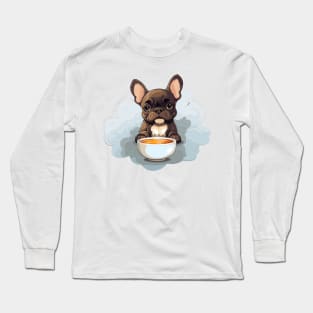 French Bulldog Drinking Coffee Long Sleeve T-Shirt